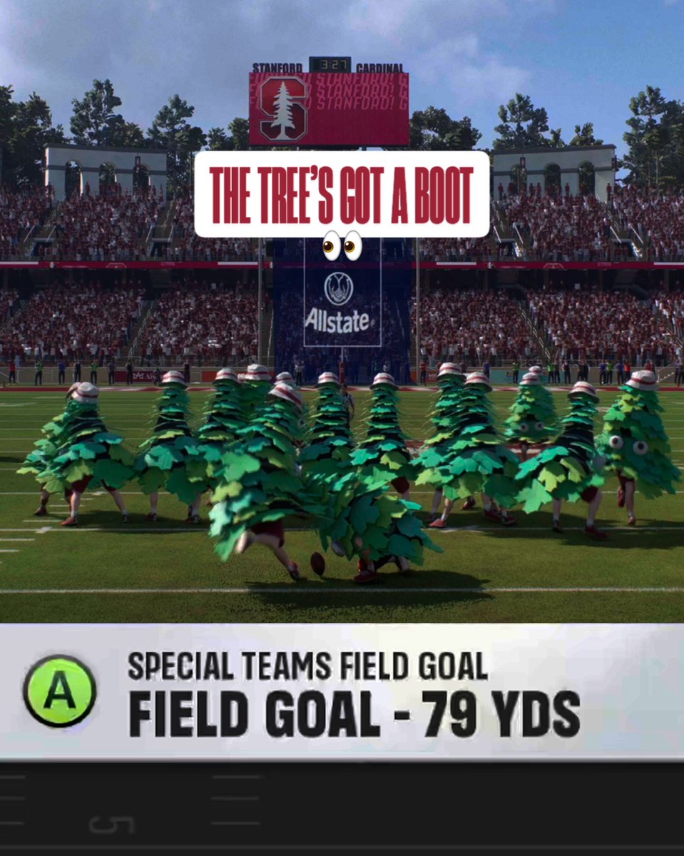 StanfordFball's tweet photo. Who needs arms when you have a boot 🌲

#GoStanford | @EASPORTSCollege https://t.co/wgEewtDKqx