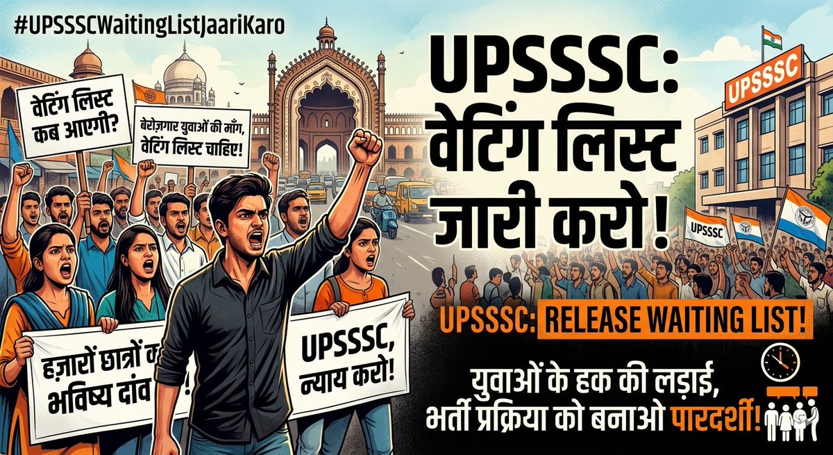 Amitsurynath's tweet photo. "हक़ की बात है, कोई खैरात नहीं" एक ही छात्र कई परीक्षाओं में पास होता है, जिससे सीटें खाली रह जाती हैं। उन खाली सीटों पर अगली मेरिट वाले युवाओं को मौका मिलना ही चाहिए। 
#waiting_list_in_upexams 
#upsssc_waiting_list_जारी_करो https://t.co/JopnnvAEA4