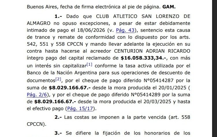DaleSanLorenzo1's tweet photo. San Lorenzo acaba de perder un juicio con Ricardo Centurión por cheques rechazados en 2025

El monto es de 16 millones de pesos + intereses https://t.co/nL1cQiYFwY