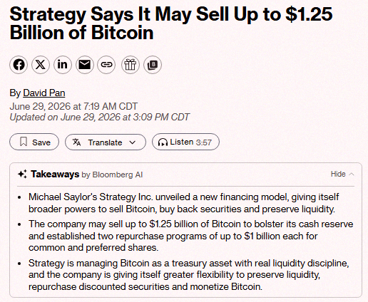 0110Kenchan's tweet photo. マイケル・セイラーのStrategy $MSTRが、最大12.5億ドル分のビットコイン $BTCを売却するかもってやばいな🚨 もう両方の腎臓売っちゃったのかな🤔 https://t.co/p0A7FAHrfR