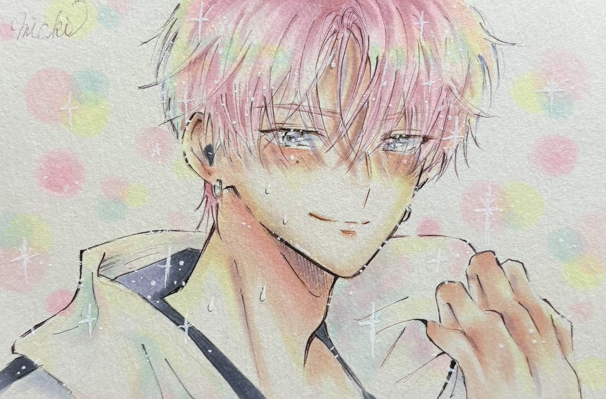 michi32556862's tweet photo. ✨ニコッ✨

💥！！！
🪧 汗が……ダイヤモンドみたい……
E/YES解釈一致

大好きなまんがの一コマ♡イケ散らかしてる……。着彩はコピックでまたキラキラさせたよ✨
 #多聞くん今どっち
模写 https://t.co/Xut3u4VXn0