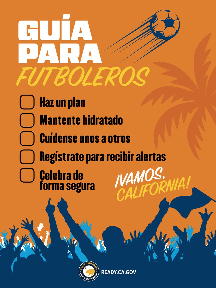 ListosCA's tweet photo. Objetivos para el verano:

¡Asegúrate de que tú y tu familia estén listos para cualquier cosa este verano!

Mantente alerta, mantente hidratado y mantente informado. 🙌🏽

Regístrate para recibir alertas en https://t.co/CgNigTON9K https://t.co/6WTK2aIJl8