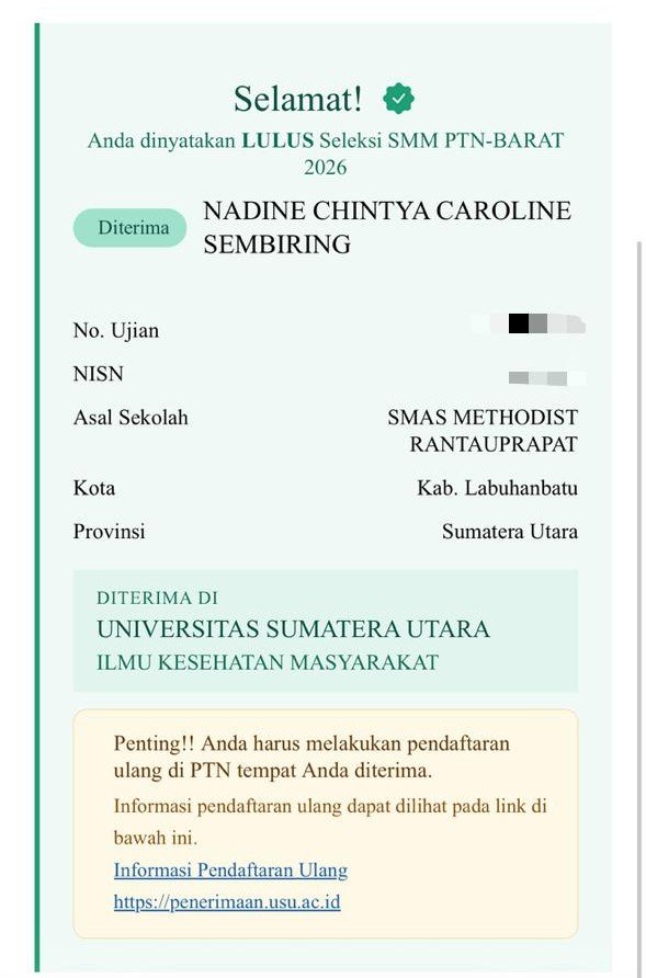 elinesky_'s tweet photo. FINALLY I GOTCHU, USU! 
snbp'25, snbt'25, smm usu'25, smm ptn barat'25, snbt'26 and last thanks again for smm ptn barat mungkin dia emang ngedukung aku banget untuk medapatkan yang kumau. tahun lalu lolis ptn barat ikm unja, ini ikm usu. PRAISE THE LORD! 💚💚💚💚 https://t.co/WML4lnCCXJ