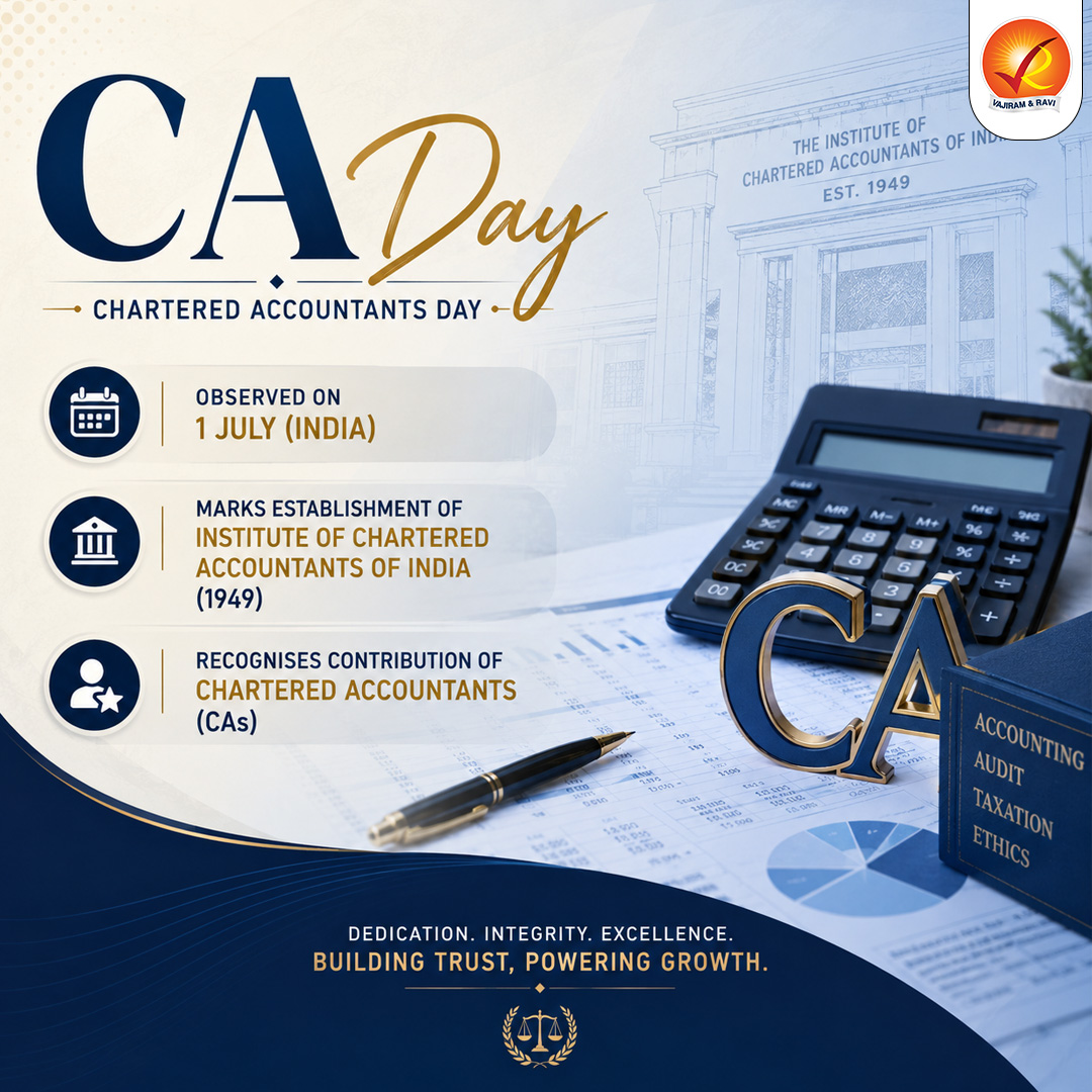 VajiramRavi's tweet photo. On CA DAY, we celebrate the establishment of the ICAI in 1949 and recognise the invaluable contributions of CAs to India's economic growth and governance.
#CADay #CharteredAccountantsDay #ICAI #CharteredAccountant #Finance #Accounting #CorporateGovernance #FinancialTransparency https://t.co/BZ5KsKSFDF