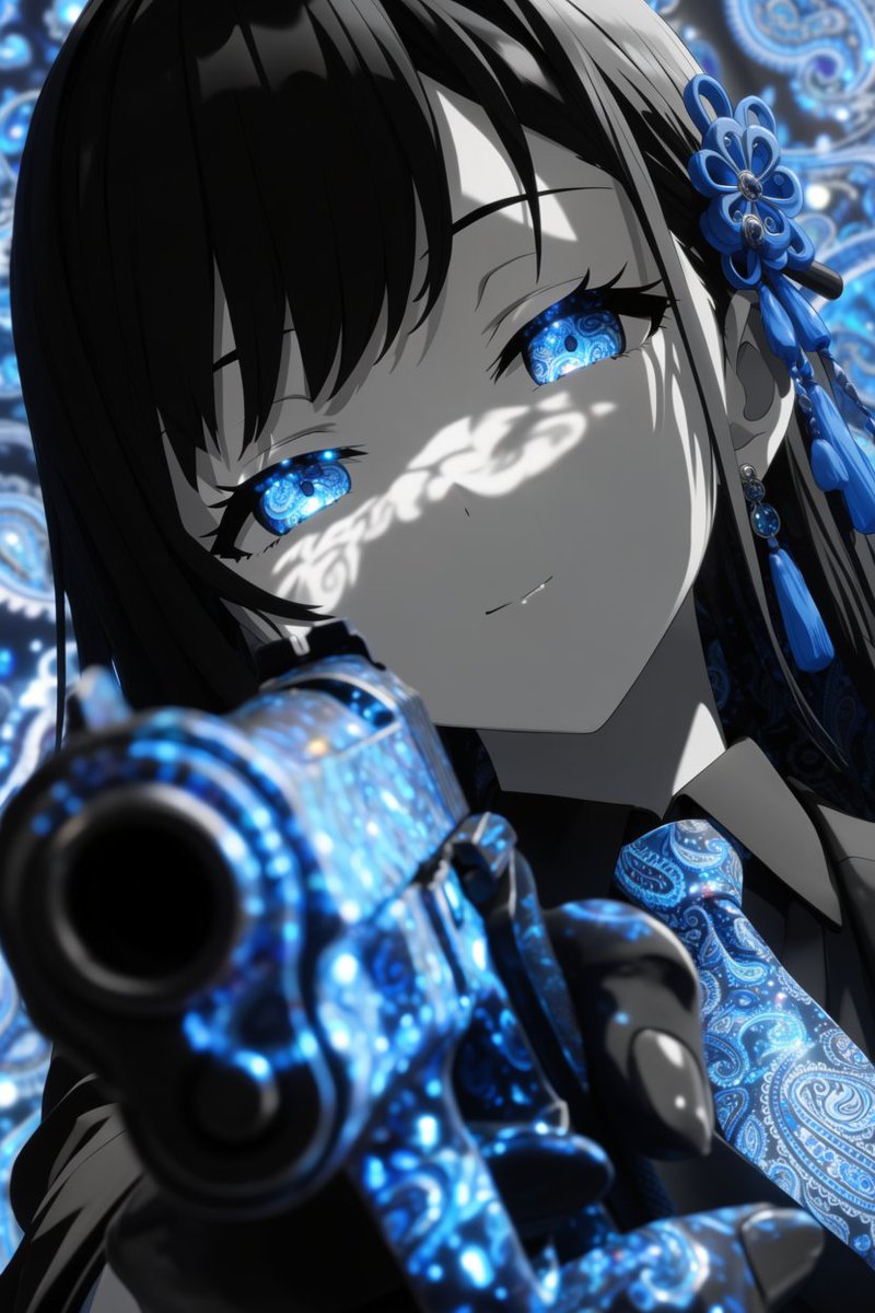 Blue Paisley Anime Gun Portrait