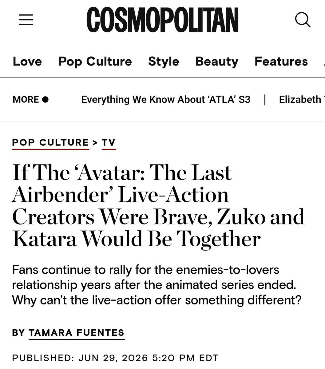 SlowRider55's tweet photo. Hello #ZUTARA! Just wanna let you know that you got talked about by @Cosmopolitan recently. 🔥🌊
Know that #Zuko & #Katars's tandem is THAT big of a deal. Much love!
Dallas Liu & Kiawentiio
Avatar The Last Airbender
@Netflix Live Action Season 2
@AvatarNetflix @NetflixTudum https://t.co/yJnMjuHoLN