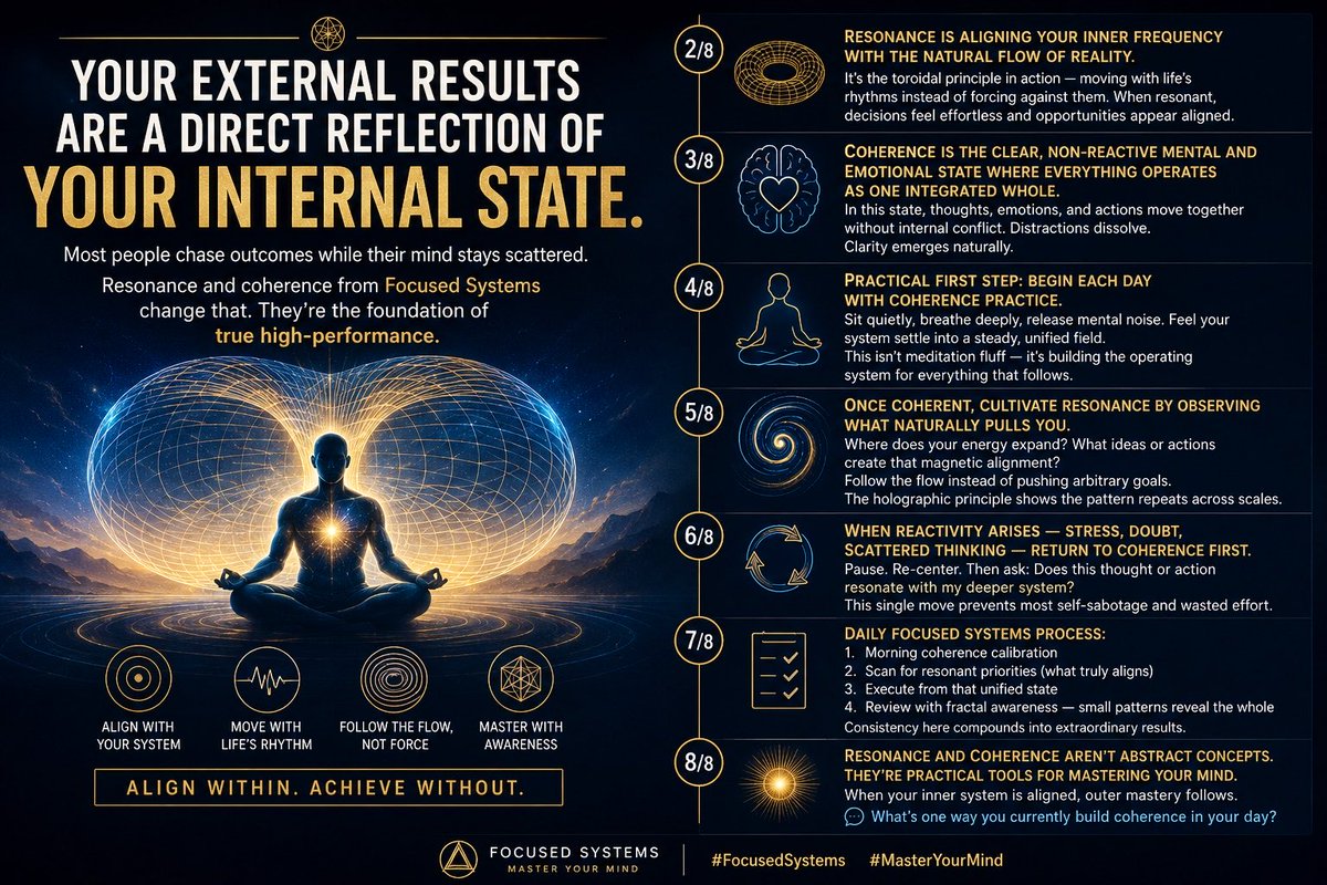 reppingalpha's tweet photo. Your external results are a direct reflection of your internal state.
Most people chase outcomes while their mind stays scattered.
Resonance and coherence from Focused Systems change that. They’re the foundation of true high-performance. Thread: https://t.co/n65okRiIVU