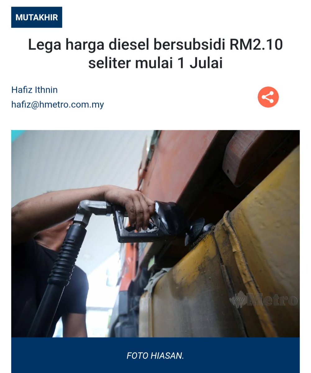 FaktaBukanAuta's tweet photo. Mulai 1 Julai HARI INI ada 3 benda penting kita boleh buat  ✅

1) Bawa IC nak isi diesel sebab harga dah start RM2.10 seliter.

2) Cucuk duit di mesin ATM dah tak kena caj RM1.

3) Baucar Buku Madani dah boleh tebus secara digital di website. Layak utk 2.2 juta student sekolah menengah KPM, kolej vokasional, matrikulasi & IPG.

Mulai 10 Julai pula -

1) Kalau ada anak nak masuk MRSM tahun depan, 10 Julai dah boleh isi permohonan di website.

Alhamdulillah.