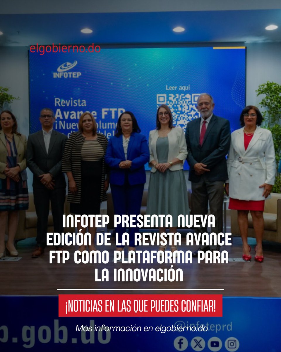 ElgobiernoDo's tweet photo. Santo Domingo.- El Instituto Nacional de Formación Técnico Profesional (Infotep) reafirmó su compromiso con la investigación científica, la innovación y la generación de conocimiento al presentar el volumen 2 de la revista Avance FTP (Avance de la Formación Técnico-Profesional) y desarrollar un programa académico dedicado al impacto de la inteligencia artificial en la investigación y el desarrollo sostenible.

Más información en https://t.co/fcYvfrhtPi
@InfotepRD