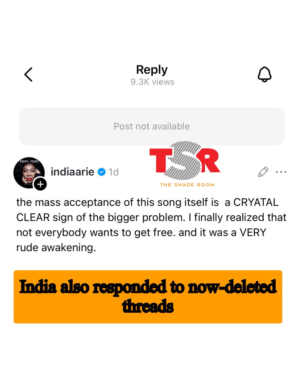 TheShadeRoom's tweet photo. India Arie hopped on threads and commented about Yung Miami’s ‘Spend Dat’ after a commenter said people should boycott the single. Thoughts Roomies?! ✍🏾#TSRStaffAS 📷:(@gettyimages) https://t.co/SRHcnKnBpr