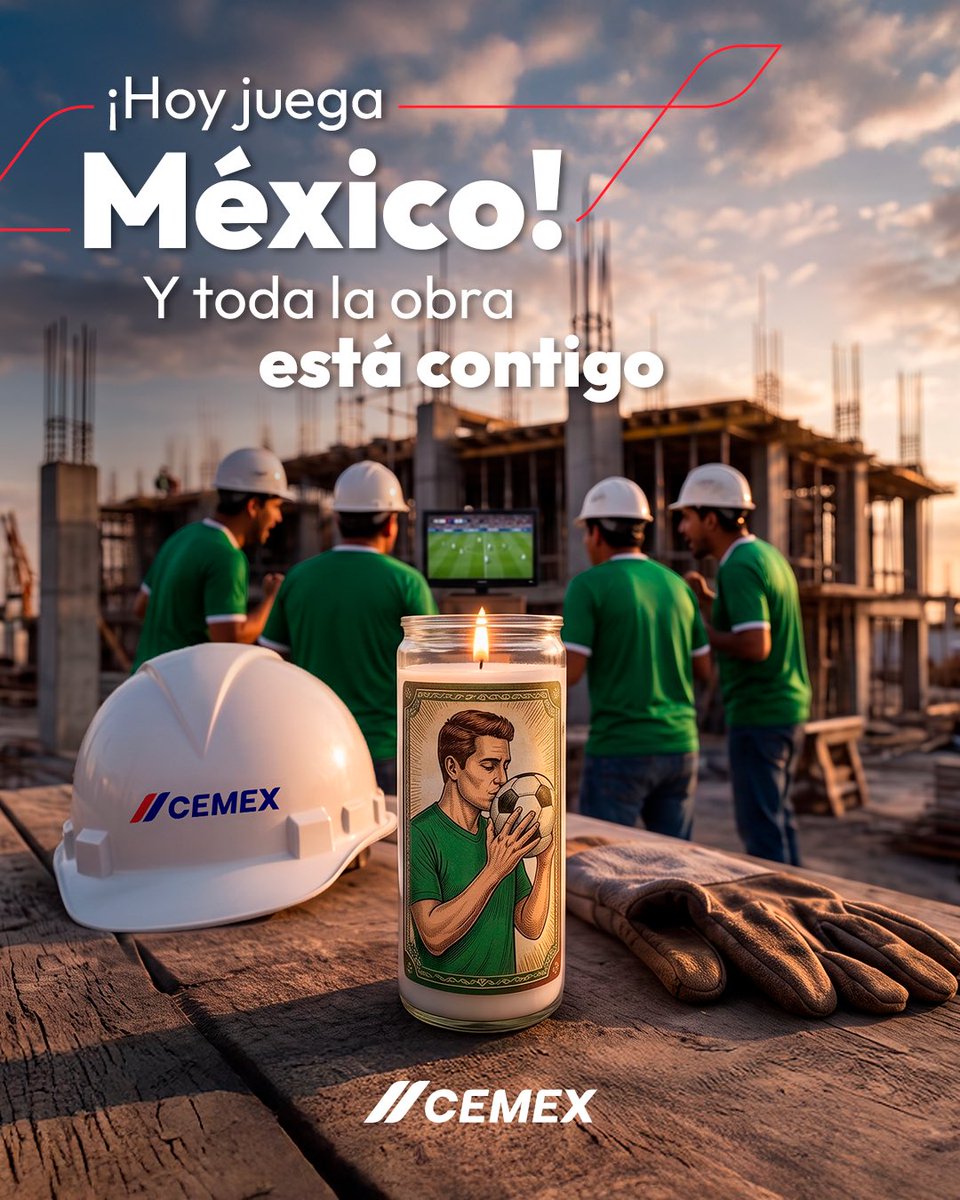 CEMEXMx's tweet photo. Hoy la pasión se levanta desde los cimientos.

En Cemex creemos en la fortaleza de México: en esa resistencia que nos une, nos sostiene y nos impulsa a ir más lejos. 

Porque cuando juega México, también se construye orgullo, ilusión y confianza en cada rincón del país. #VamosMéxico #Cemex
