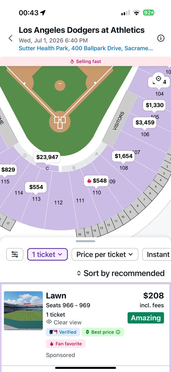 espeeboy's tweet photo. @noahcamras The Sac Vegas A’s appreciate Doc and pitching Staff driving Weds night game prices up over the last few days! 
#OhtaniStartPYSCHE! https://t.co/yYfggdn8NO