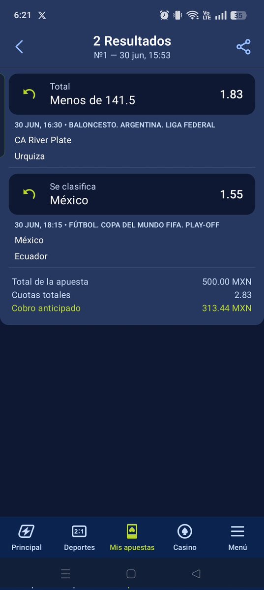 VisionMX2026's tweet photo. @Frosty701 @Frosty701 me cerraron está apuesta en jugabet tío frosty jajaja, y metí el under la verdad por puro error https://t.co/xTL4TwSmBg