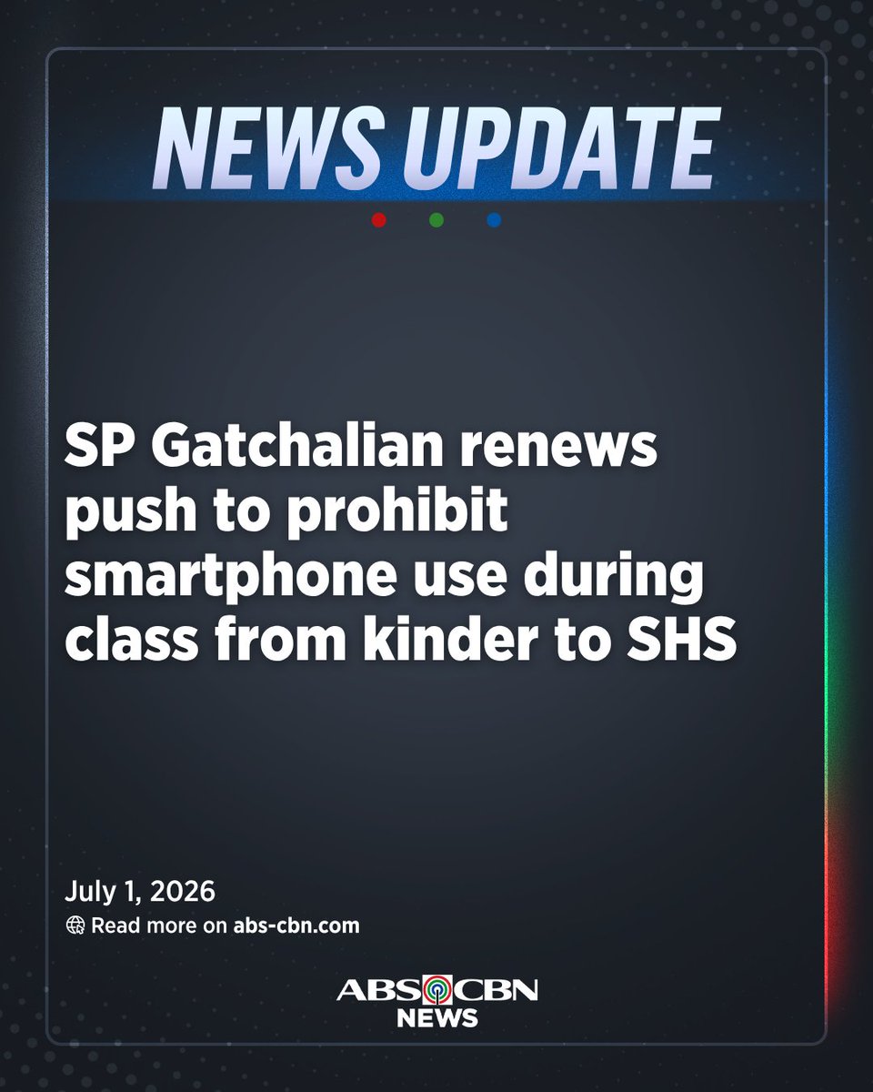 ABSCBNNews's tweet photo. Senate President Sherwin Gatchalian reiterates his call to prohibit the use of smartphones during class hours in both public and private schools from Kindergarten to Senior High.  

Gatchalian previously filed Senate Bill 627 or the Electronic Gadget-Free Schools Act.

There are exemptions, however, including “classroom presentations and other teacher-directed learning activities… students with specific health conditions and during emergencies or other situations involving a perceived threat or danger.” | via @victoriatulad