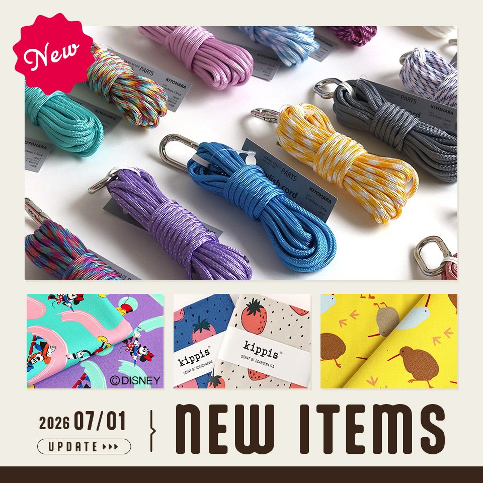 crafthearttokai's tweet photo. ＼🆙７月前半新商品UP‼／

７月の新商品は、トレンドのパラコードアクセサリーを楽しめるコードが入荷✨
スタイリッシュカラー＆カラビナ付きなので、バックチャームやキーホルダーなど様々なアレンジをお楽しみください♪
また、トーカイオリジナルのディズニーキャラクター生地も続々登場‼
🔗https://t.co/QvyAAhbglY