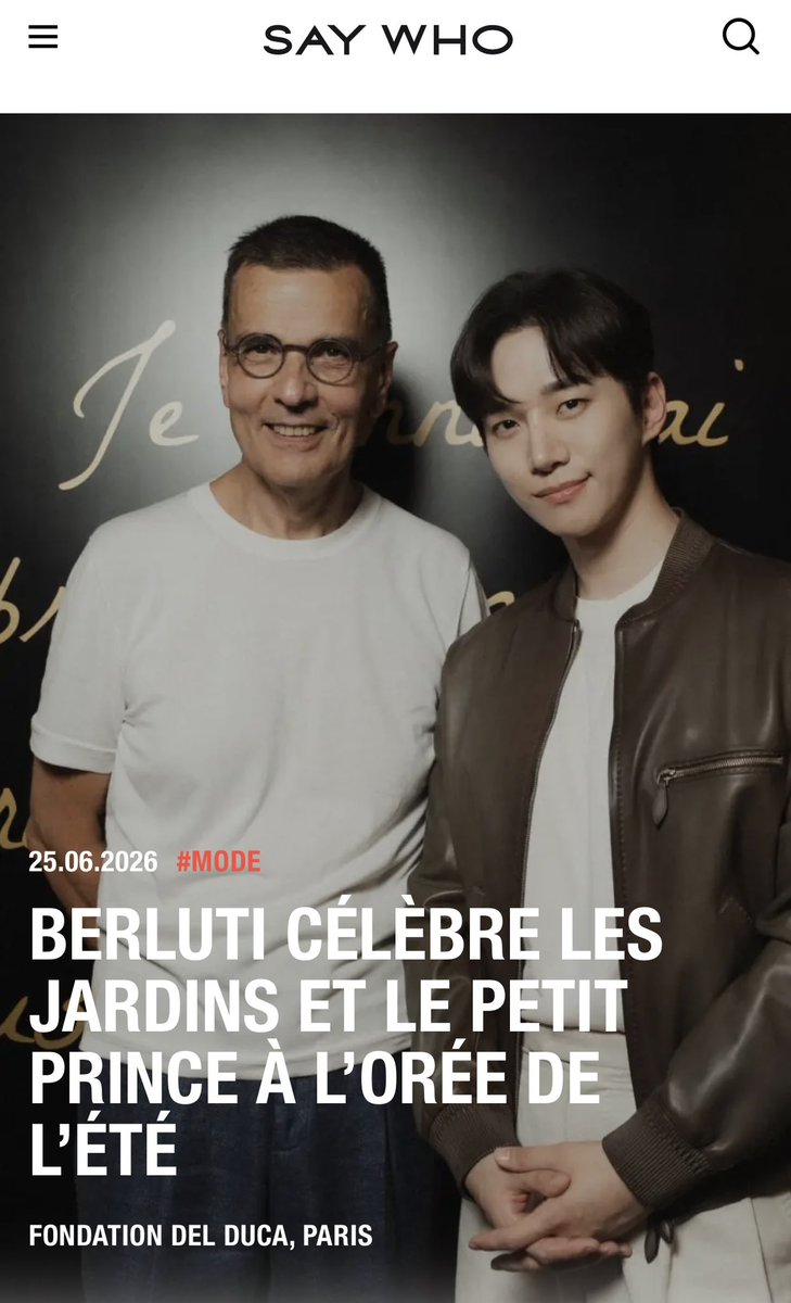 le2jh_vicky's tweet photo. 260625 SAY WHO
BERLUTI CÉLÈBRE LES JARDINS ET LE PETIT PRINCE À L’ORÉE DE L’ÉTÉ
FONDATION DEL DUCA, PARIS
Photos : Tomy Do et Davide Corona
https://t.co/Zjq6aZx2aB
#이준호 #LEEJUNHO #イジュノ #李俊昊
#벨루티 #BERLUTI #파리패션위크
#PFW #ParisFashionWeek #SS2027
#SayWho https://t.co/a1bcRhMzjt