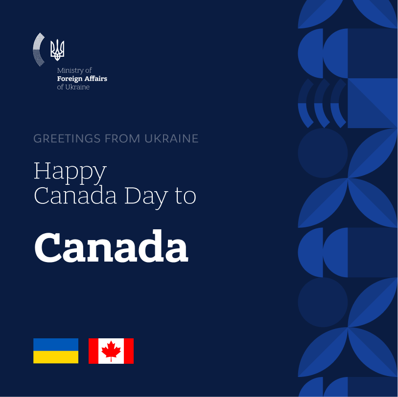 MFA_Ukraine's tweet photo. Sincere congratulations to Canada and our colleagues at @CanadaFP on Canada Day! Canada has long been one of Ukraine’s closest partners and allies and a steadfast defender of freedom and international law. 

Since the beginning of Russia’s full-scale armed aggression, the Canadian people have manifested true solidarity with Ukraine through political, military, humanitarian, and financial support. We highly value Canada’s contribution to strengthening international coalitions in support of Ukraine, advancing efforts to bring Ukrainian children home, promoting a just peace, and ensuring Russia’s accountability for war crimes committed in Ukraine. 

On this special day, we wish Canada peace, prosperity, and continued success, and look forward to further strengthening the special partnership and friendship between our states. 

Happy Canada Day! Bonne fête du Canada! 🇺🇦🤝🇨🇦