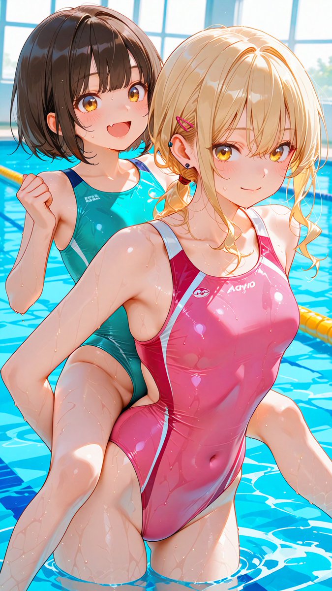 moger865's tweet photo. #毎日水着を貼るいいねが無くなるまでやる見た人もやる 
#PixAI
通算321日はプールで紋菜が紋乃をおんぶと肩車しているところです🥰✨

紋乃「行っけーーーっ‼️お姉ちゃん❗」
紋菜「ふふっ、うちは馬じゃないけどね～😁」 https://t.co/yaeYaFdgBf