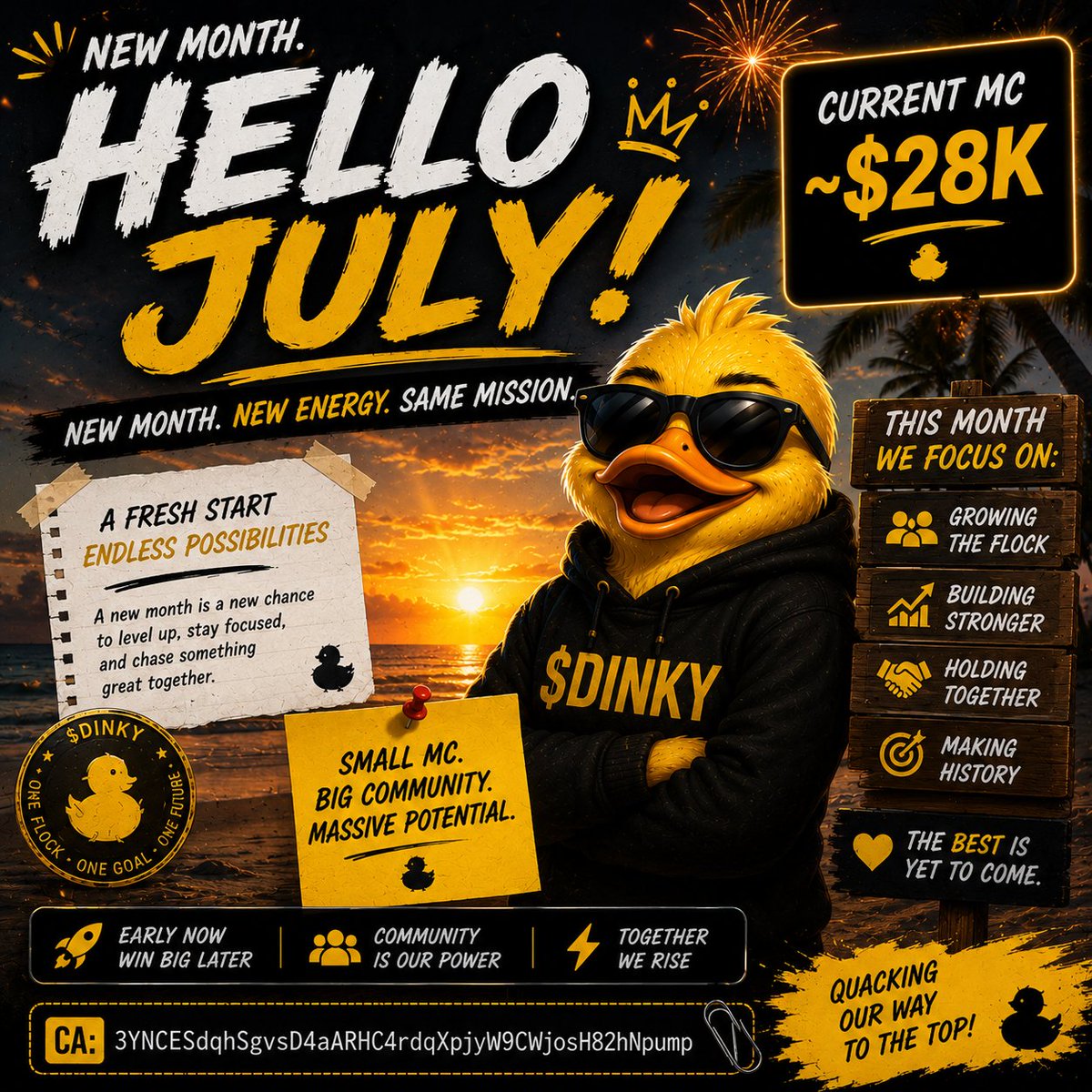 hxrso's tweet photo. 🎆 Hello, July.

A new month means new opportunities, stronger conviction, and bigger goals.

$DINKY 🦆🚀 enters July with momentum, an incredible community, and ~$28K MC.

This isn't the finish line—it's another step forward.

Let's keep building.
Let's keep growing.
Let's make this our biggest month yet.

CA: 3YNCESdqhSgvsD4aARHC4rdqXpjyW9CWjosH82hNpump

#DINKY #Crypto #Memecoin #HelloJuly
https://t.co/DnlhG8qphE
https://t.co/oGN0qfaP6i
https://t.co/o4bwhWLoYW
