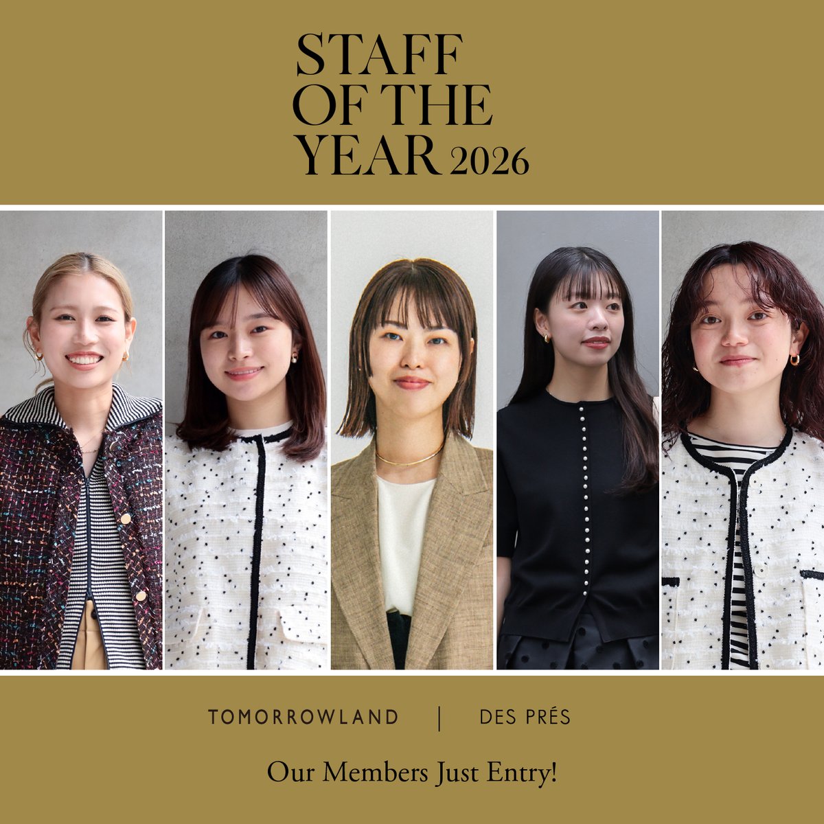 tomorrowlandltd's tweet photo. STAFF OF THE YEAR 2026

日々店頭での接客やスタイリング発信を通して、ファッションの楽しさをお届けしている
トゥモローランド、デ・プレの5名のスタッフが
現在、『STAFF OF THE YEAR 2026』に挑戦しています。  よろしければぜひ投票・応援をお願いいたします✨

https://t.co/8HxgYoUzuB https://t.co/FyxRTwFySG
