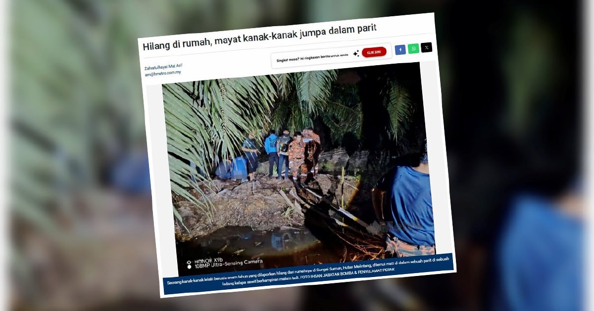 hmetromy's tweet photo. #BaganDatuk Ketua Polis Daerah, Superintendan Mohammad Ali Mohd Jali berkata, pemeriksaan forensik yang dijalankan di Hospital Teluk Intan mendapati punca kematian adalah lemas, tanpa sebarang tanda kecederaan fizikal atau unsur jenayah.
https://t.co/uQWaeA7C77 https://t.co/zG2ORBtP5C