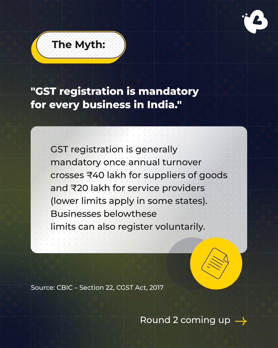 kreditbee's tweet photo. Think you know GST? 

We put 2 common statements to the test, only one in each pair is actually true. Swipe through to separate the myths from the facts and see how many you get right!

Drop your score in the comments, 2/2 or did GST catch you off guard?

#KreditBee #KreditBeeApp #KreditBeeIndia #GSTDay #Education