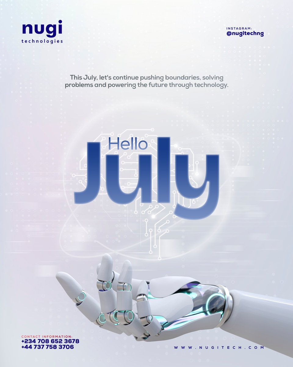 nugitech's tweet photo. Happy New Month!
Welcome to July, a fresh opportunity to build smarter, solve bigger challenges, and shape the future through technology.
Here’s to a productive month ahead!
#happynewmonth #hellojuly #nugitech #techsolutions #digitaltransformation https://t.co/kvz7yiaGXF