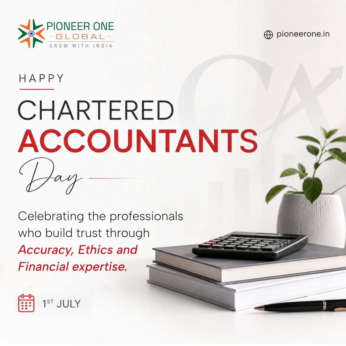 PioneerOneLLP's tweet photo. Pioneer One Global wishes all Chartered Accountants a Happy Chartered Accountant Day.

Visit - https://t.co/efu4C5gS22

#CharteredAccountant #Accounting #BusinessAdvisory #TaxConsulting #CorporateCompliance #BusinessConsulting #Finance #Business #Growth #Corporate https://t.co/NQeR3wLH7Q