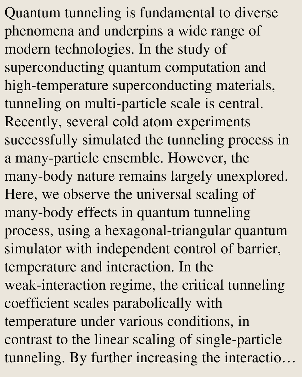 QuantumGases's tweet photo. Universal scaling of many-body effects in quantum tunneling

Hongmian Shui, Chi-Kin Lai, Chengyang Wu, Lorenzo Pizzino, Chi Zhang, Guohao Shen, Thierry Giamarchi, Hepeng Yao, Xiaoji Zhou
https://t.co/qHtoQnEVjO [𝚌𝚘𝚗𝚍-𝚖𝚊𝚝.𝚚𝚞𝚊𝚗𝚝-𝚐𝚊𝚜] https://t.co/Ojp9EsojZu