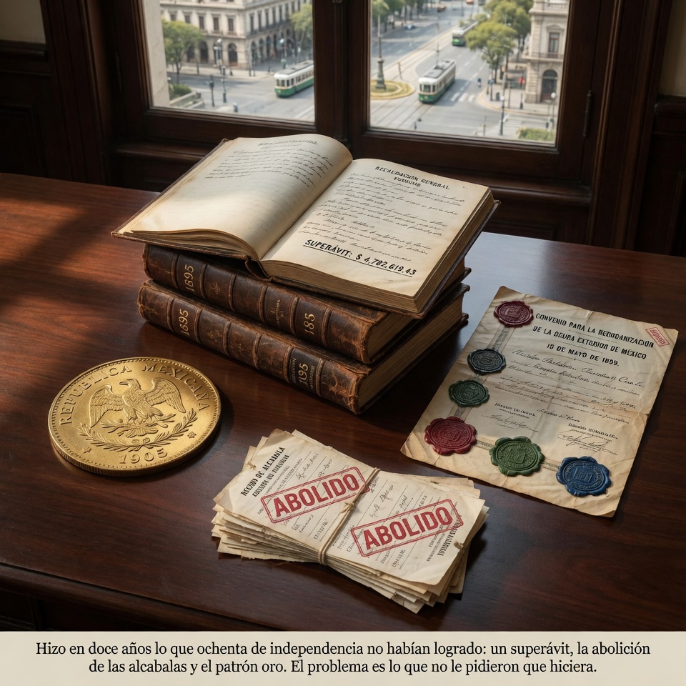 DonPorfirioDiaz's tweet photo. Cuando José Yves Limantour llegó a la Secretaría de Hacienda en 1893, México tenía un problema que llevaba ochenta años sin resolverse: el país no podía gastar menos de lo que ingresaba. Limantour implementó una profunda reforma fiscal que incluyó la ampliación del Impuesto del Timbre, la abolición de las alcabalas y la creación de Cámaras de Comercio para mejorar el control gubernamental sobre el comercio organizado. Las alcabalas eran el impuesto más antiguo y más odiado del sistema fiscal mexicano: un cobro que se aplicaba cada vez que una mercancía cruzaba una frontera entre estados, convirtiendo el comercio interior en un laberinto de casetas y cuotas que encarecía todo y beneficiaba a nadie más que a los recaudadores. Nadie las había podido eliminar en ochenta años de vida independiente porque los estados dependían de ellas para financiarse. Limantour las eliminó y compensó a los estados con participaciones federales. Era la reforma fiscal más importante del siglo XIX y la hizo en los primeros años de su gestión. El arreglo de 1894 logró la reestructuración de la deuda interna; el de 1899 introdujo a los norteamericanos como acreedores y el de 1904 logró la dotación de un préstamo de 40 millones de dólares por parte de varias casas bancarias norteamericanas y europeas. Tres negociaciones de deuda en diez años, cada una más favorable que la anterior, porque cada superávit presupuestal le daba a Limantour más poder de negociación que el anterior. El país que había vivido en default perpetuo se convirtió en sujeto de crédito internacional. Limantour negoció la conversión de la deuda flotante en bonos a largo plazo, reorganizó la deuda externa y estableció el patrón oro en 1905, fortaleciendo la moneda mexicana y mejorando el crédito internacional de México. El patrón oro de 1905 fue la culminación de doce años de trabajo: México abandonaba el sistema bimetálico basado en la plata que lo había mantenido fuera del circuito financiero internacional y adoptaba el mismo estándar que usaban Inglaterra, Francia, Alemania y Estados Unidos. Las medidas político-económicas de Limantour favorecieron la llegada de capitales extranjeros, los cuales invirtieron en la creación de bancos, industrias como la textil, nuevas tecnologías en el sector minero, la energía eléctrica, la construcción de nuevas líneas férreas. Las inversiones fueron estadounidenses, inglesas, francesas, alemanas, holandesas e incluso suizas. Seis nacionalidades de inversores distintos convencidos simultáneamente de que México era un lugar seguro donde poner dinero. Eso no había ocurrido nunca. El problema que Limantour no resolvió fue la distribución de lo que estaba construyendo. La modernización llegó a donde llegaba la inversión. La inversión llegaba donde había garantías. Las garantías llegaban donde había poder. Y el poder, durante el Porfiriato, se distribuía con la misma lógica que Limantour no había diseñado para cambiar. El mago de las finanzas hizo exactamente lo que le pidieron que hiciera. Nadie le pidió que hiciera lo que no hizo.