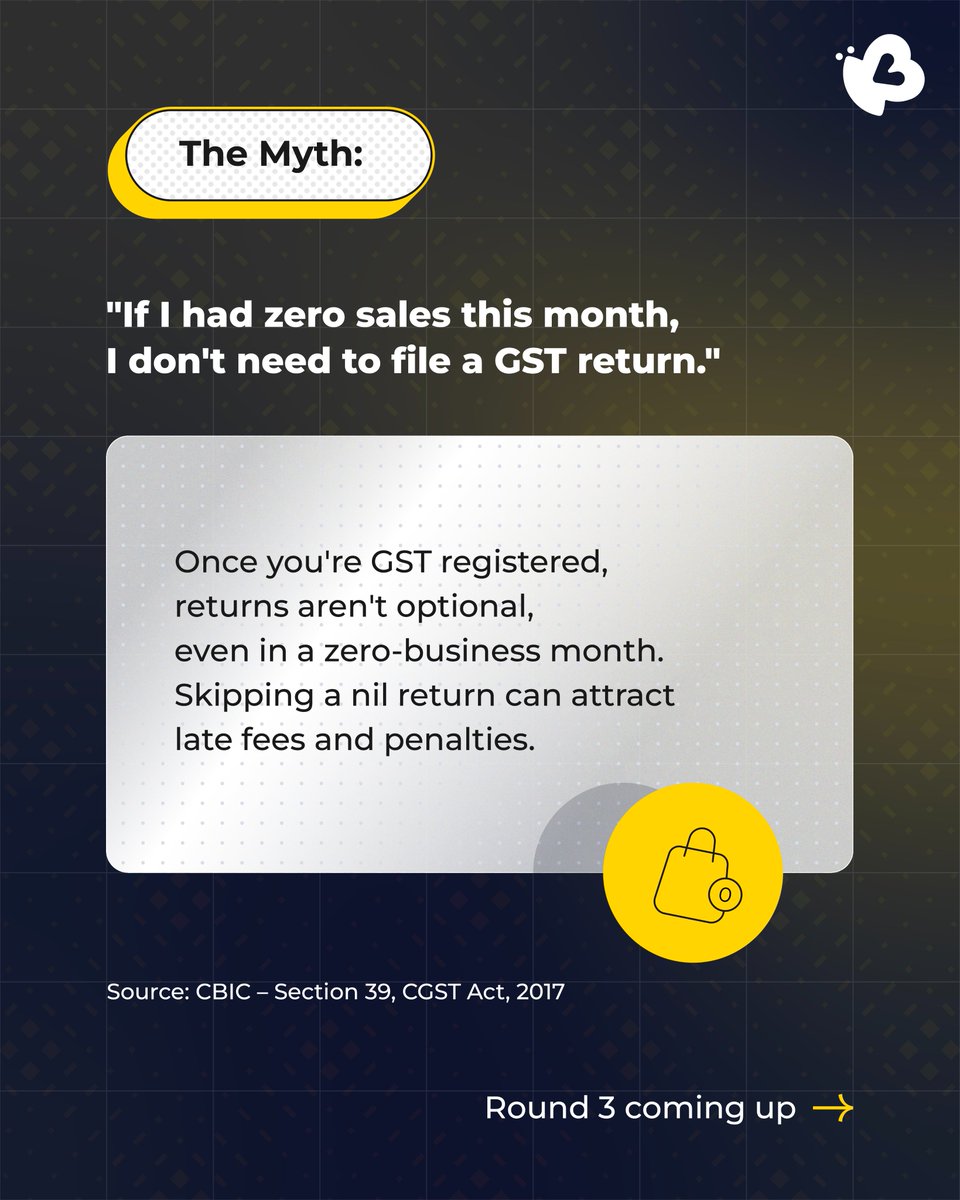kreditbee's tweet photo. Think you know GST? 

We put 2 common statements to the test, only one in each pair is actually true. Swipe through to separate the myths from the facts and see how many you get right!

Drop your score in the comments, 2/2 or did GST catch you off guard?

#KreditBee #KreditBeeApp #KreditBeeIndia #GSTDay #Education