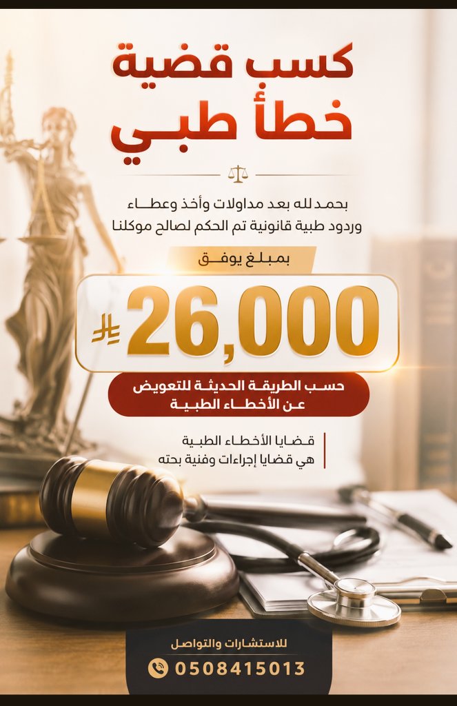Mostachar15521's tweet photo. بحمد لله تم صدور حكم بتعويض المريض عن قضية خطأ طبي بمبلغ يزيد عن 26الف ريال وذلك حسب الطريقة الحديثة في تقدير التعويض بحمدلله ، قضايا #الاخطاء_الطبية هي قضايا فنية اجراءية ليست كباقي القضايا للاستشارات #خطا_طبي
للتواصل
https://t.co/HhJ395XfQR https://t.co/v70yA3geBt
