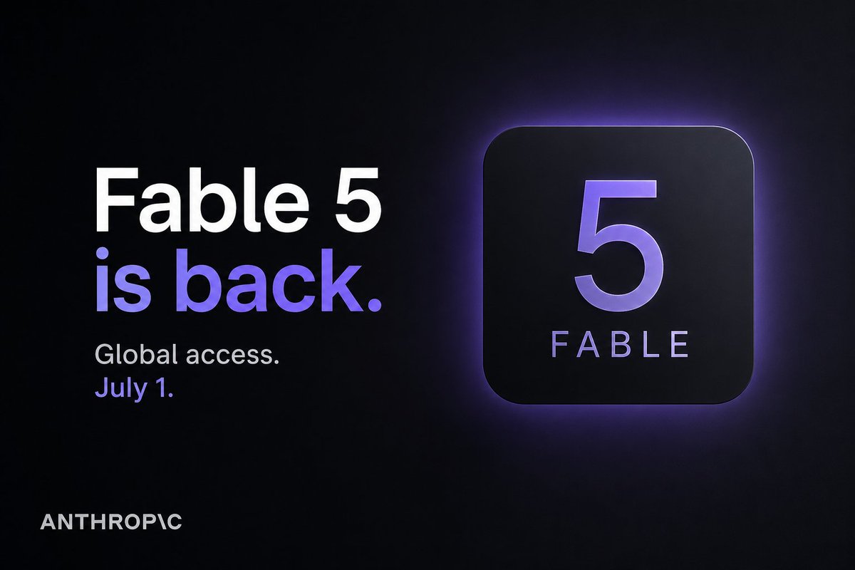 venzhofer's tweet photo. Fable 5 is back. 🧵-free version:

June 12: US export controls kill Fable 5 + Mythos 5 access overnight

June 30: controls lifted, global relaunch July 1

The "jailbreak" that caused it? Opus 4.8, GPT-5.5 & Kimi K2.7 could do the same thing

New classifier blocks it 99%+ (reroutes to Opus 4.8), but expect more false positives on routine coding.

Real story: frontier releases now ship with gov pre-testing + a shared industry jailbreak-severity framework.