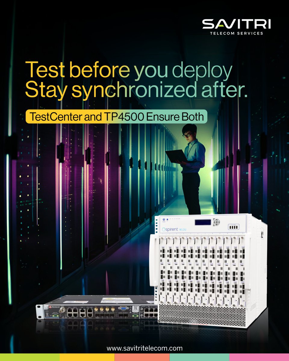 Savitritelecom's tweet photo. Your network deserves more than deployment-it deserves confidence.

Validate high-speed Ethernet with Spirent TestCenter and ensure precise timing with the TP4500.

TestCenter: https://t.co/Cr7mHVAJA5

#Spirent #TP4500 #Microchip #EthernetTesting  #Telecom #SavitriTelecom https://t.co/v3HaHoo80s