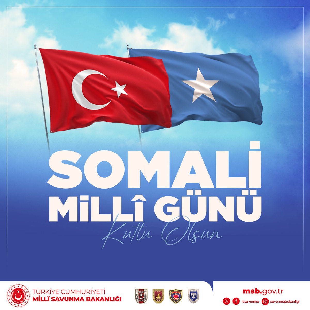 tcsavunma's tweet photo. Somali'nin Millî Günü'nü kutluyor, dost ve kardeş #Somali halkını gönülden selamlıyoruz. 🇹🇷🇸🇴

#MillîSavunmaBakanlığı https://t.co/xklHeA7fLU