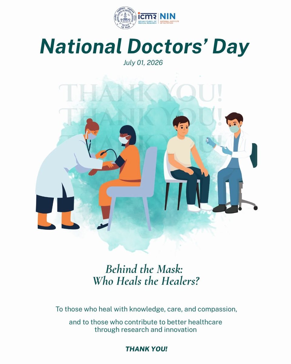 ICMRNIN's tweet photo. On this #DoctorsDay, thanking doctors who heal with knowledge, care &amp; compassion and also those who contribute to better healthcare through research and innovation

@ICMRDELHI @DeptHealthRes @MoHFW_INDIA @IMAIndiaOrg https://t.co/anCwZRJWPs