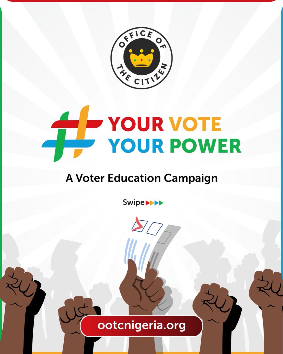 ootc_nigeria's tweet photo. NO PVC, NO VOTING! 🗳️
Your PVC is your power. Elect leaders, demand accountability, influence policies, and strengthen our democracy. Your vote matters.
#NoPVCNoVoting #GetRegistered #CitizensEngagement #OfficeOfTheCitizen #FixPolitics #ActiveCitizenship https://t.co/DkoEGU57l6