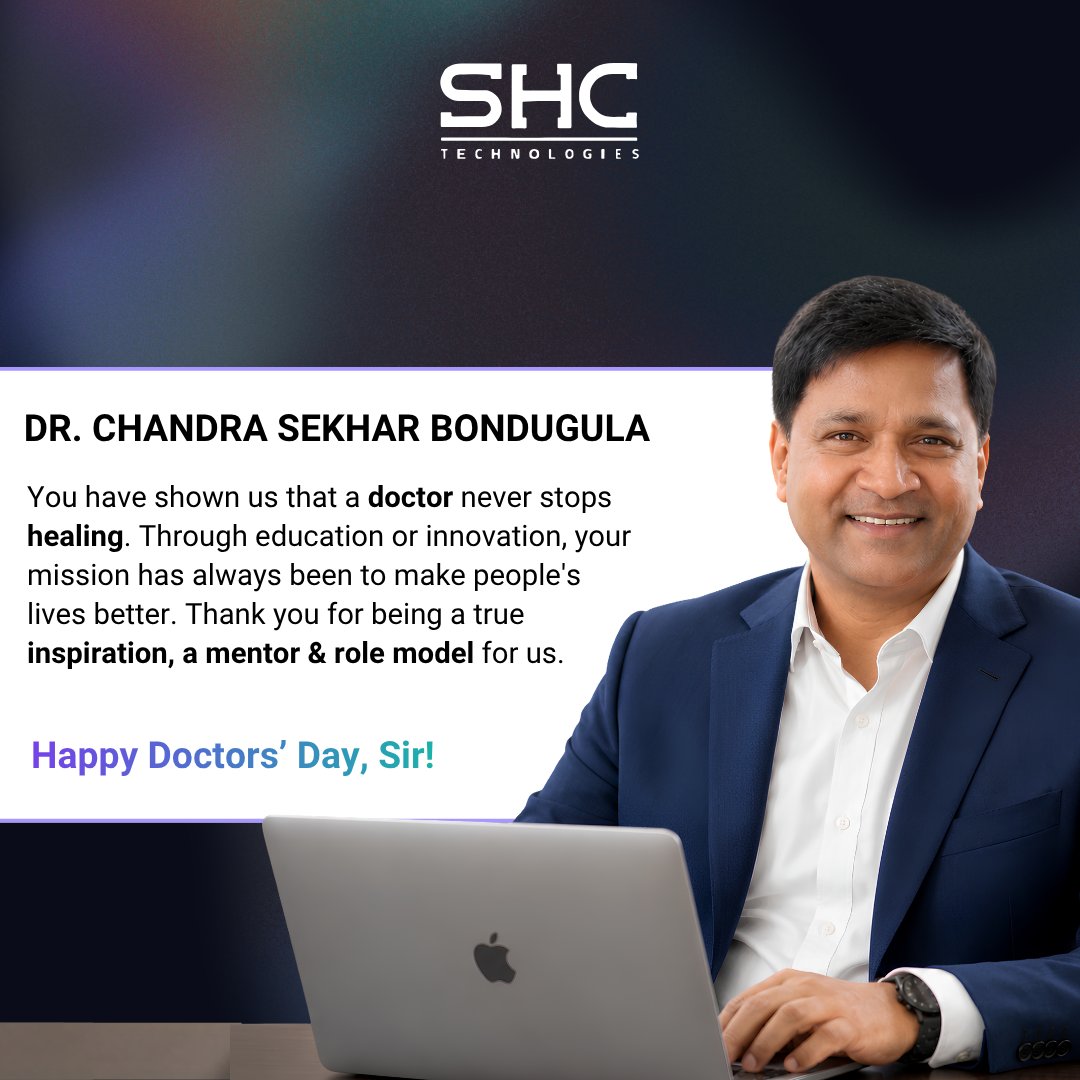 shctechnologies's tweet photo. This National Doctors' Day, we extend our heartfelt gratitude to our Founder &amp; CEO, Dr. Chandra Sekhar Bondugula, a doctor, medical educator, innovator, AI researcher, and visionary whose mission has always been to make lives better. 
#shc @ZeaMedUSA @DrZeamedAI @DrCSBondugula https://t.co/QZvJkxbGyX