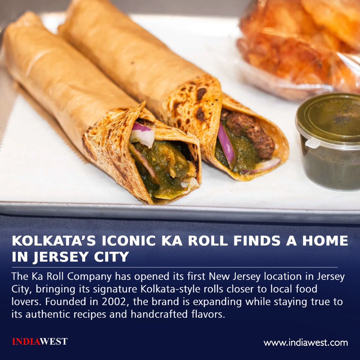indiawestnews's tweet photo. Kolkata’s Iconic Ka Roll Finds A Home In Jersey City
Full Story: https://t.co/w80hytIVt0
#KaRoll #Kolkata #JerseyCity #IndianFood #StreetFood #Foodie #NewJersey #IndianCuisine #FoodLovers #RestaurantOpening #ParathaRoll #Paneer #ChickenTikka #MangoLassi #FoodNews #Diaspora https://t.co/MTbvyNkJ3G