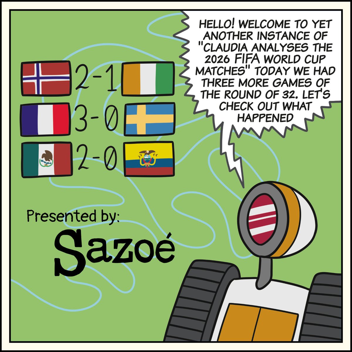 TheOGArgon's tweet photo. Claudia analyzes the FIFA world cup matches #21 #fifaworldcup #football #United26 #comics #webcomics https://t.co/OoYVOE6XXb