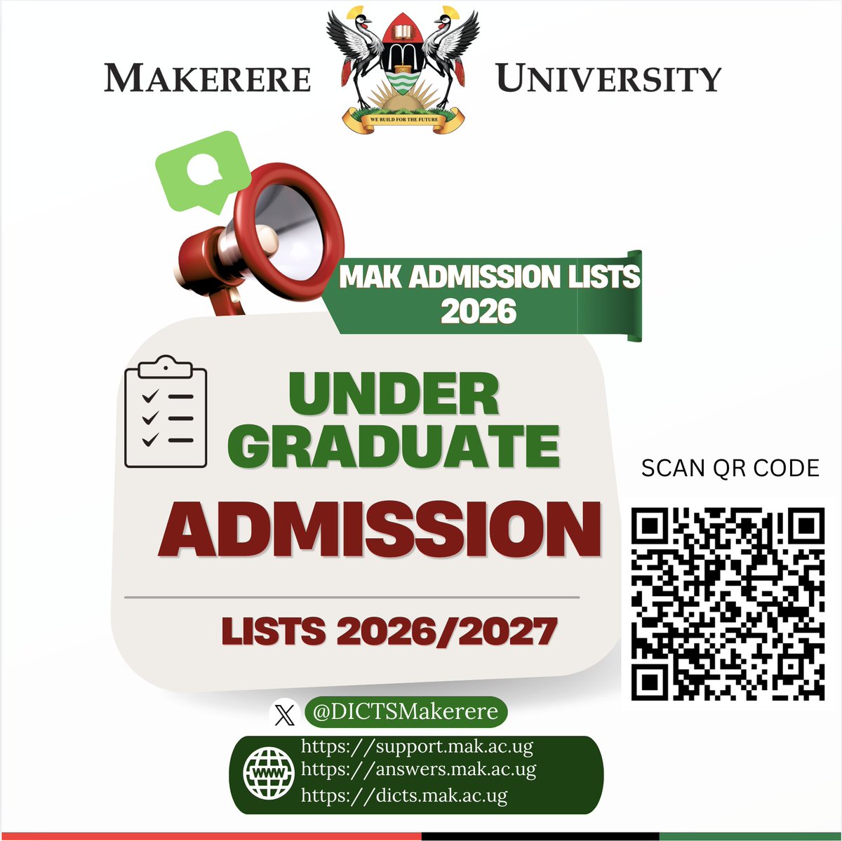 DICTSMakerere's tweet photo. 📒𝐔𝐧𝐝𝐞𝐫𝐠𝐫𝐚𝐝𝐮𝐚𝐭𝐞 𝐀𝐝𝐦𝐢𝐬𝐬𝐢𝐨𝐧 𝐋𝐢𝐬𝐭𝐬 𝟐𝟎𝟐𝟔/𝟐𝟎𝟐𝟕

You can access the lists via this link👇
https://t.co/bVBAOJdsO8 https://t.co/G9umcG1uSf