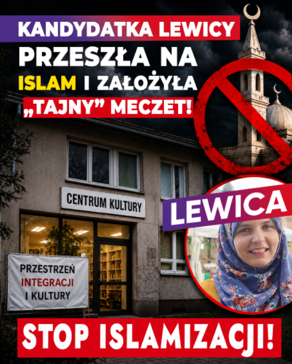 PUsiadek's tweet photo. Kandydatka Lewicy przeszła na islam i założyła „tajny” meczet!

Założycielką quasi-meczetu w Krakowie jest Kamila Dudkiewicz, która dokonała konwersji na islam. W 2023 r. kandydowała do Sejmu z listy Lewicy. 

⁨Miało być "centrum kultury". Działa tam meczet, a mieszkańców oszukano❗

Historia z krakowskiego osiedla Podwawelskiego to podręcznikowy przykład tego, jak omija się sprzeciw mieszkańców wobec islamizacji. W lutym pojawiła się informacja, że fundacja Al-Fadżr chce uruchomić w bloku przy ulicy Dworskiej 1 nowe miejsce dla społeczności muzułmańskiej. Mieszkańcy protestowali. Uspokajano ich, że to będzie zwykłe, otwarte centrum kultury, do którego każdy może wejść.

Okazało się, że to nieprawda.
Działacze Ruchu Narodowego @michkostrzynski oraz @Justyna_Sak prowadzili od lutego swoiste śledztwo. Opublikowane ostatnio nagrania pokazują regularne modlitwy muzułmanów w tym lokalu. Gdy autor próbował nagrywać, dwaj mężczyźni usiłowali mu to uniemożliwić. Innymi słowy, miejsce, które miało być "przestrzenią integracji i kultury", funkcjonuje jako faktyczny meczet, ewentualna V kolumna islamu w Polsce. Mieszkańcy zostali wprowadzeni w błąd co do tego, co powstaje pod ich oknami.

Rodzą siepytania:
◾ Dlaczego mieszkańcom mówiono o "centrum kultury", skoro odbywają się tam regularne modlitwy 
◾ Czy sposób użytkowania lokalu jest zgodny z jego przeznaczeniem 
◾ Skąd pochodzą pieniądze fundacji, w tym anonimowe wpłaty ze zbiórek 
◾ Dlaczego lokal umieszczono na parterze bloku, w środku gęsto zaludnionego osiedla

Konfederacja już w lutym złożyła zawiadomienie do ABW, wnioskując o sprawdzenie źródeł finansowania fundacji.. Bo pytanie o pieniądze płynące na takie inwestycje jest pytaniem o bezpieczeństwo państwa.

Metoda "najpierw centrum kultury, potem meczety, potem islamskie dzielnice" jest znana z wielu miast Europy Zachodniej. I wszędzie kończyła się tak samo. 

STOP ISLAMIZACJI!⁩