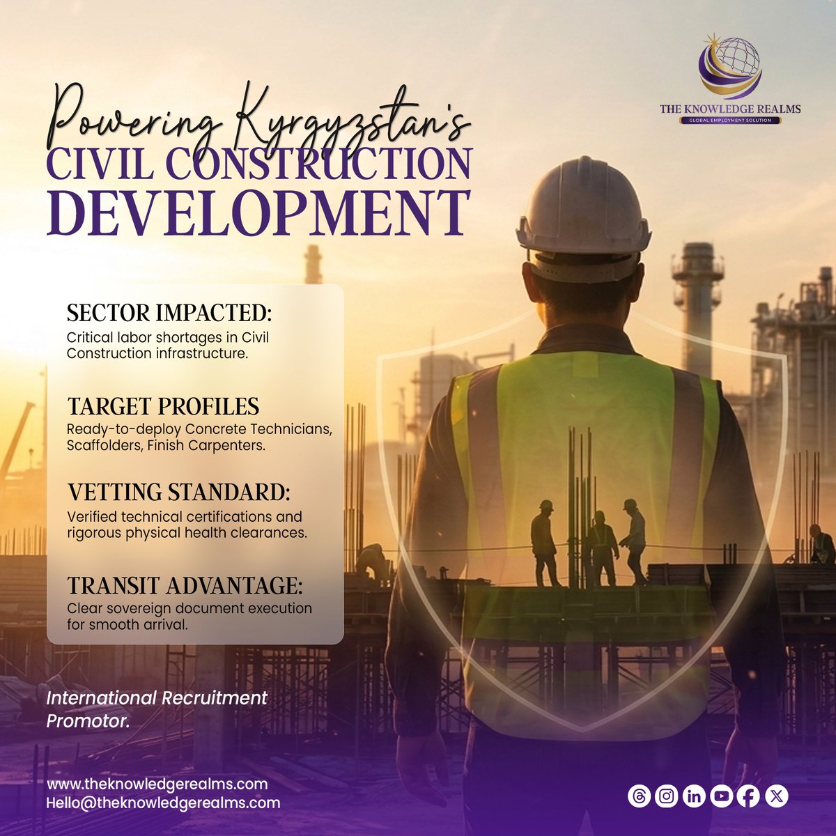 KnowledgeRealms's tweet photo. Maximize your enterprise production capability in Kyrgyzstan by filling critical Hospitality &amp; Commercial Infrastructure workforce vacancies. 🇰🇬 We supply skilled &amp; non-skilled Pakistani personnel with compliant, deployment-ready manpower solutions. #KyrgyzstanWorkforceDeployment https://t.co/4QwcQKYp3y