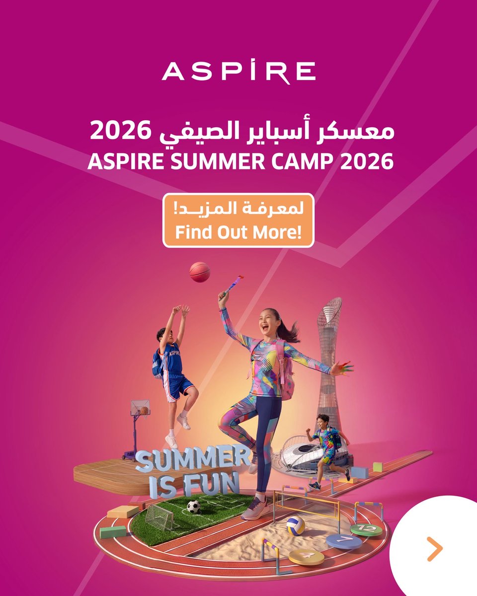 aspirezone's tweet photo. المرح يبدأ هنا!
معسكر أسباير الصيفي 2026

Fun starts here!
Aspire Summer Camp 2026

سجل الأن!
Register now!
https://t.co/tPe8YXjiWr https://t.co/6YNXDzTsy0