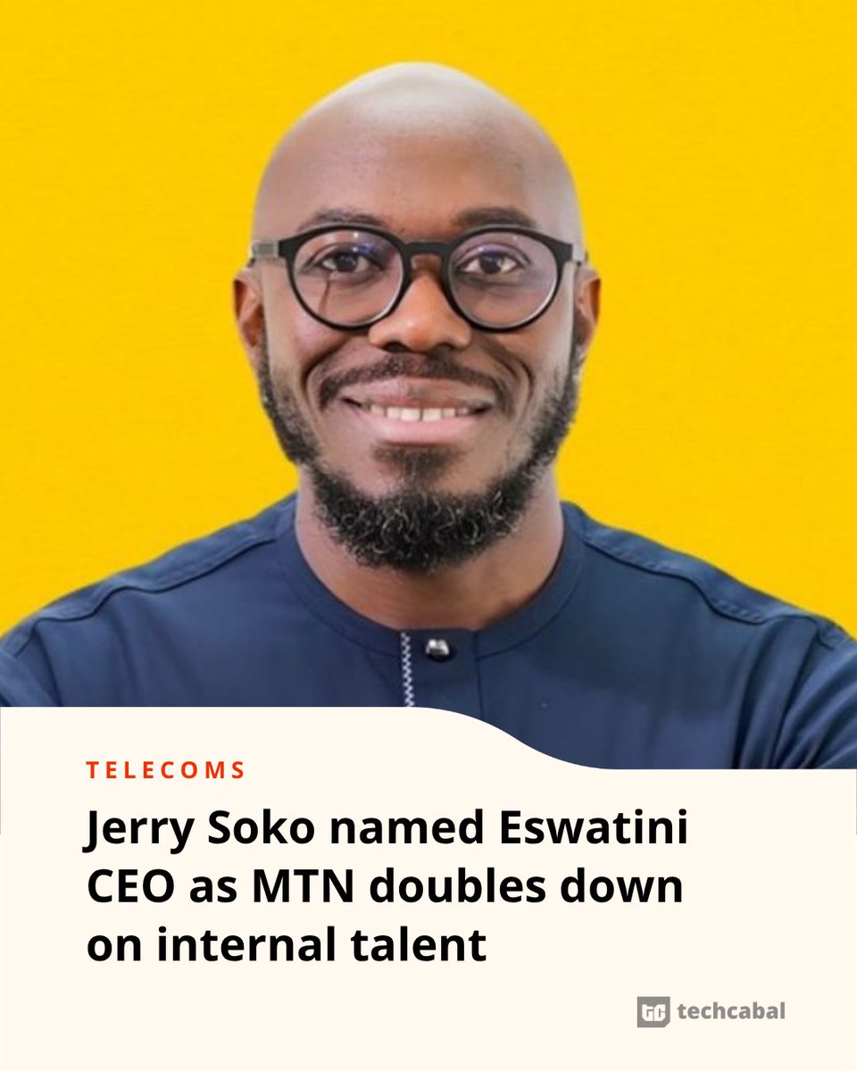 TechCabal's tweet photo. MTN Group, Africa’s largest telecom operator, has appointed Jerry Soko as the chief executive of its Eswatini subsidiary, part of its leadership playbook of promoting insiders who have spent years navigating multiple markets.

Soko will assume the role permanently on July 1 after serving as acting CEO since November 2025, when former chief executive Wandile Mtshali stepped down at the end of his contract. In a statement on Tuesday, MTN said Soko stabilised the business, strengthened operational discipline and improved customer engagement during his seven-month stint.

The appointment reflects a broader leadership strategy unfolding across MTN Group. Rather than looking outside for top executives, the Johannesburg-headquartered telecom operator is increasingly relying on leaders developed within its own African operations.

https://t.co/xCq9diGhj4