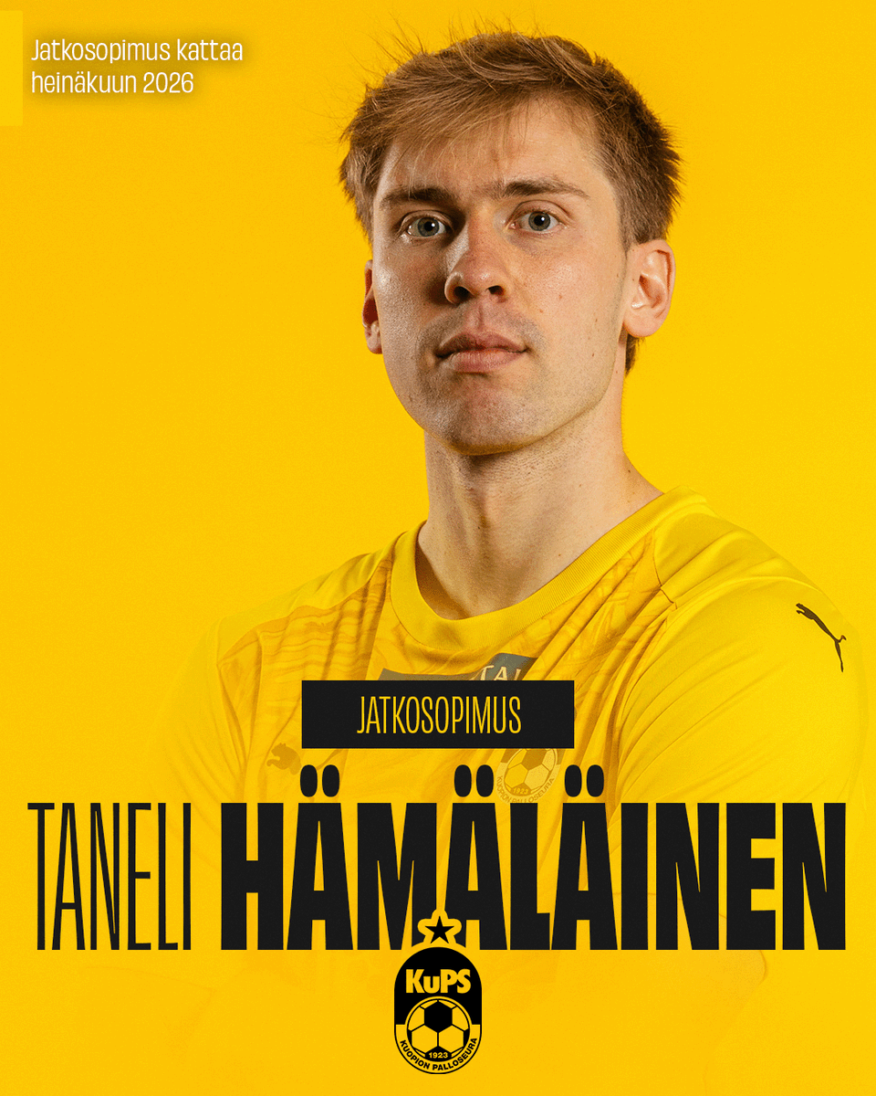 KuPS1923's tweet photo. Jatkoa seuraa. ✍️
Taneli Hämäläinen jatkaa Kuopion Palloseurassa heinäkuun 2026 kattavalla jatkosopimuksella. 💛🖤
#KuPS #Veikkausliiga https://t.co/u1U5dWGwBL