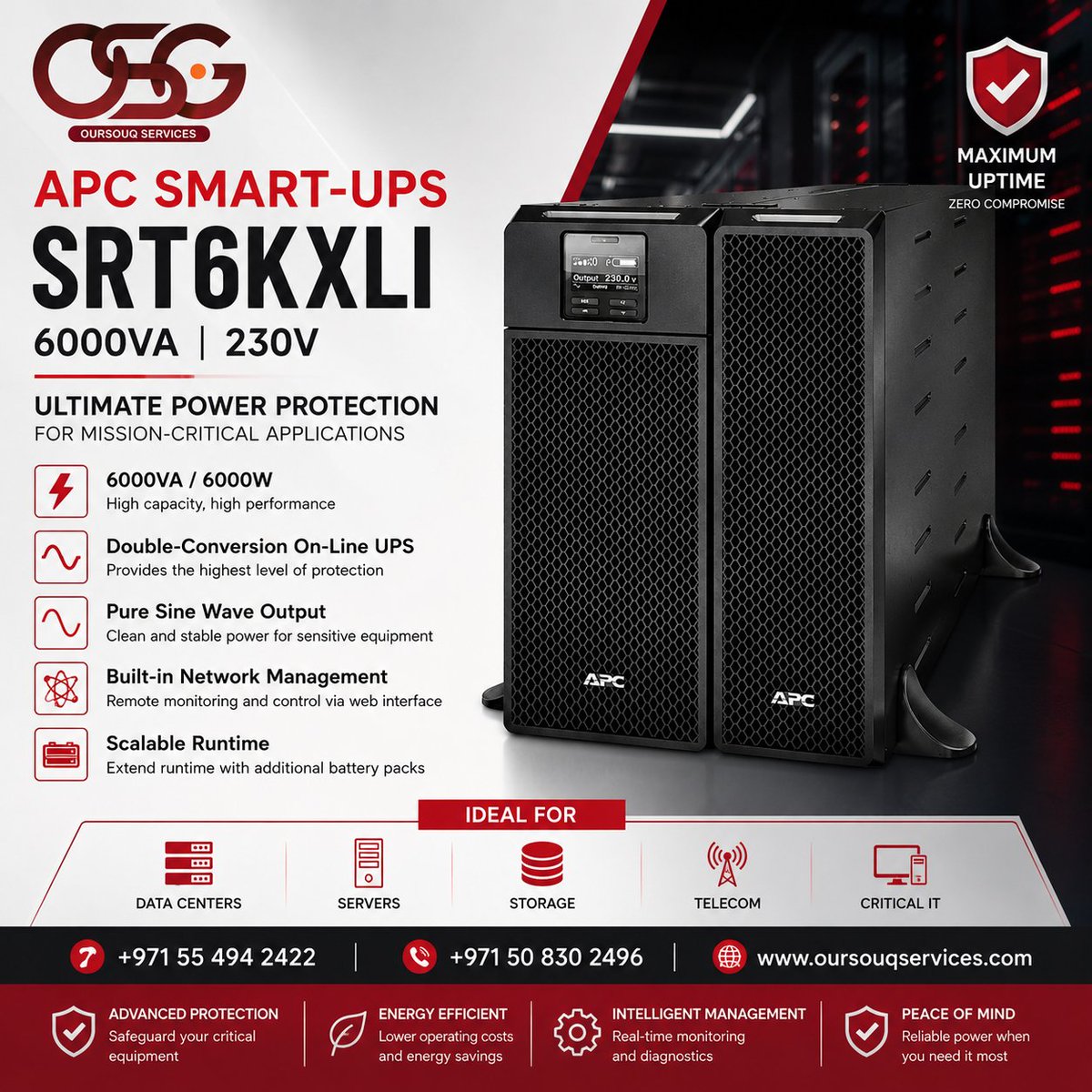 OursouqS's tweet photo. 📞 +971 55 494 2422 | +971 50 830 2496
🌐 https://t.co/1rXLZLD6v8
#SRT6KXLI #APCUPS #SmartUPS #OnlineUPS #PowerBackup #DataCenter #Dubai #UAE #OurSouqServices https://t.co/P9MV4fwgv6