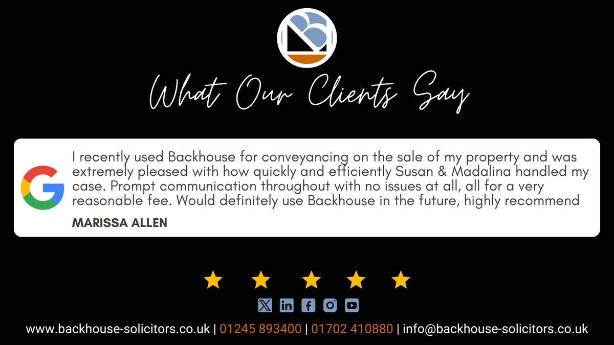 BackhouseLaw's tweet photo. We’re proud to celebrate Susan and Madalina for delivering exceptional service recognised with a 5‑star review. #wevegotyourback #fivestars #googlereview https://t.co/jqmY26totw