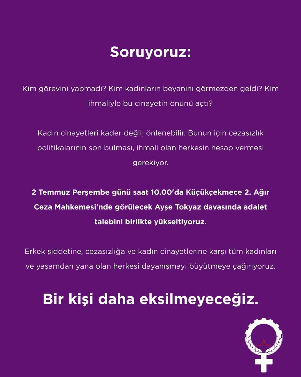 Tipli_Kadinlar's tweet photo. Soruyoruz‼️

#AyşeTokyazİçinAdalet https://t.co/ycQFlWTc3u