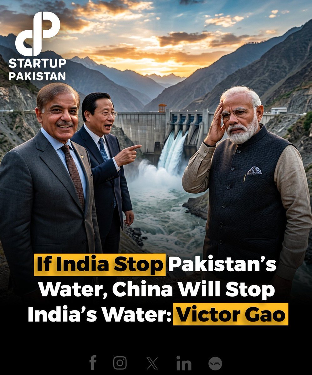 PakStartup's tweet photo. Chinese commentator Victor Gao said that China, not India, is the upstream country on parts of the Indus river system and suggested that if India blocks Pakistan’s water, China could consider taking similar measures affecting water flowing into India.

Referring to the Indus Waters Treaty, Gao argued that stopping Pakistan’s water would go against international norms and could lead to serious humanitarian consequences. His remarks come as discussions continue over the future of the treaty and regional water security.

Gao’s comments reflect his personal views and do not represent the official position of the Chinese government.

Disclaimer: This content is informational purposes only and based on available reports. Image is AI generated and just for reference

#Pakistan #China #India #VictorGao #IndusWatersTreaty #WaterSecurity #SouthAsia #Diplomacy #InternationalRelations #Geopolitics